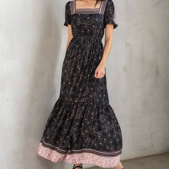 NWT LoveStitch dress Maxi Love Stitch bohemian rayon tiered elastic waist S - Picture 2 of 14